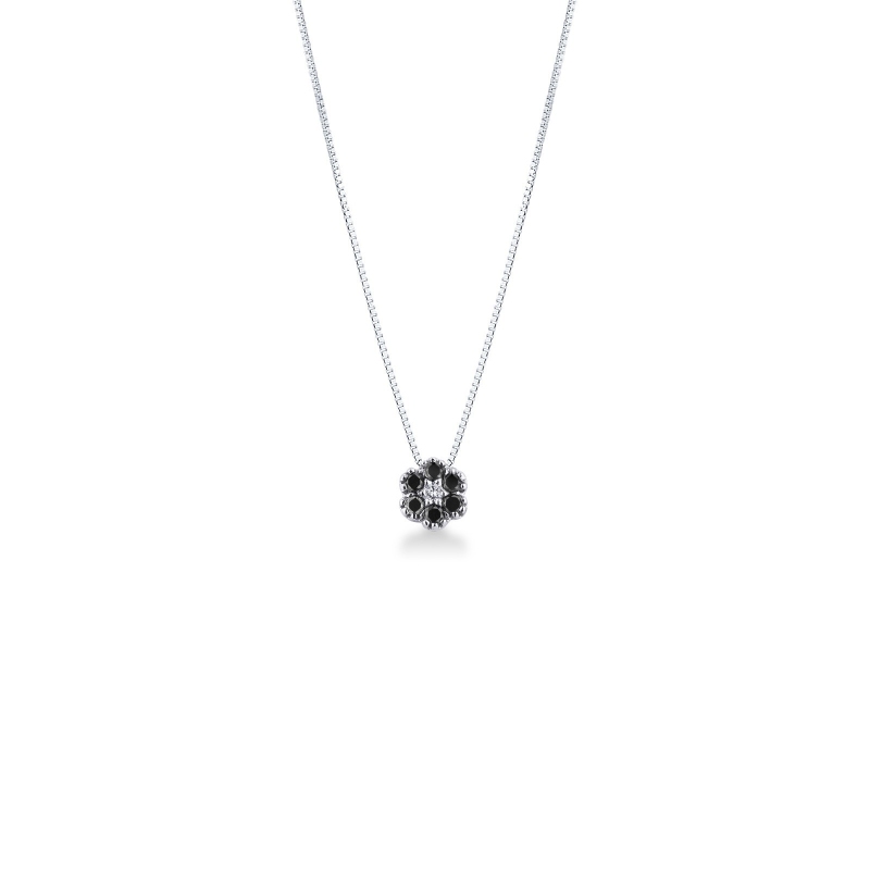 Collier avec pendentif fleur en or blanc 18k et diamants
