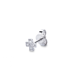Boucle d'oreille unique en croix en or blanc 18 carats avec des diamants