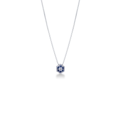 Collier en or blanc 18k fleur diamant et saphirs bleus