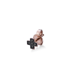 Boucle d'oreille individuelle en or rose 18 ct avec croix en diamants noirs