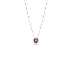 Collier avec pendentif fleur en or blanc 18k avec diamant et rubis