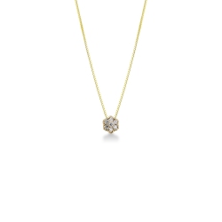 Collier en or jaune 18k avec pendentif fleur et diamant