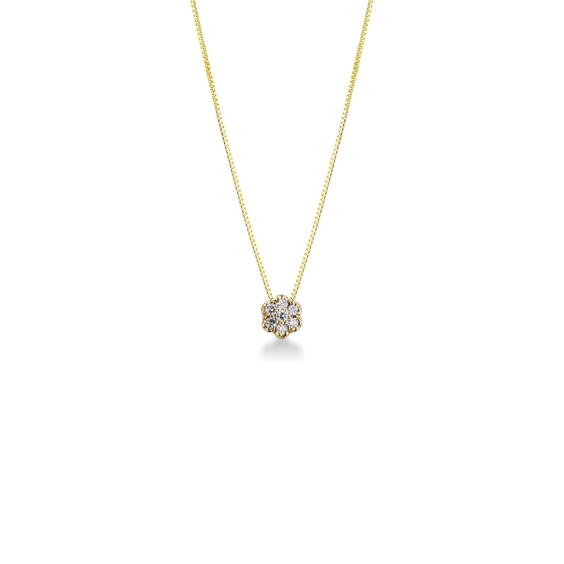 Collier en or jaune 18k avec pendentif fleur et diamant