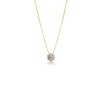 Collier en or jaune 18k avec pendentif fleur et diamant