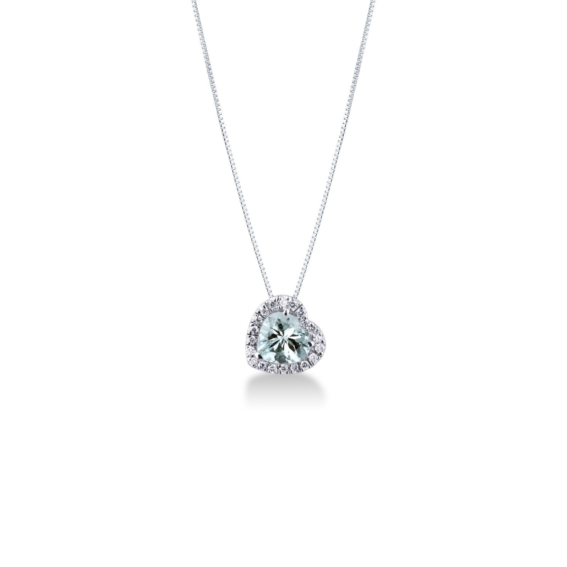 Pendentif collier aigue-marine diamants or blanc 18k