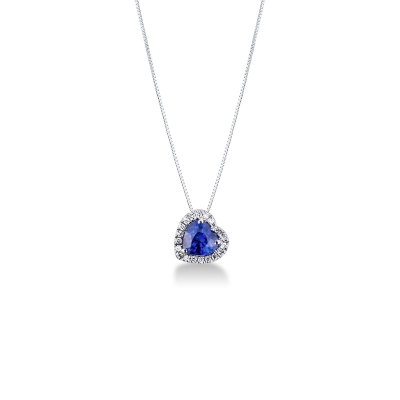 Collier avec saphir bleu cœur entouré diamants