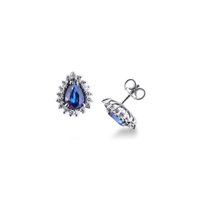 Boucles d’oreilles or blanc 18K saphirs goutte et diamants