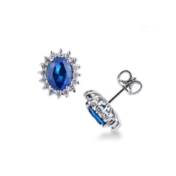 Boucles d'oreilles en or blanc 18k avec saphir bleu et diamants