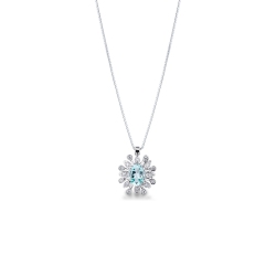 Collier halo oval Or Blanc 18 cts, Aigue Marine et Diamant