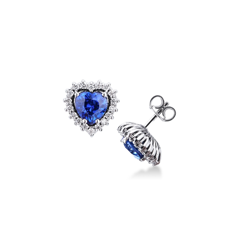 Boucles d’oreilles en or blanc 18k avec saphir bleu