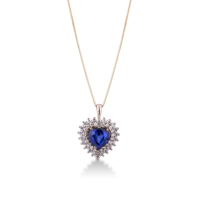 Collier raffiné en or rose 18k un saphir bleu et diamants
