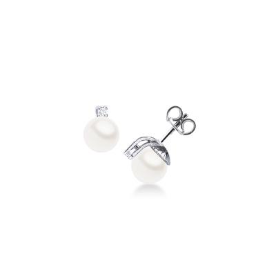 Boucles d’oreilles en or blanc 18k avec perles et diamants
