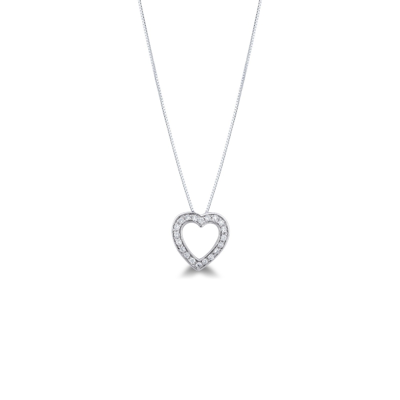 Collier pendentif cœur de diamants 0.20 ct or blanc 18k 
