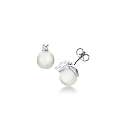 Boucles d’oreilles en or blanc 750 avec perles et diamants