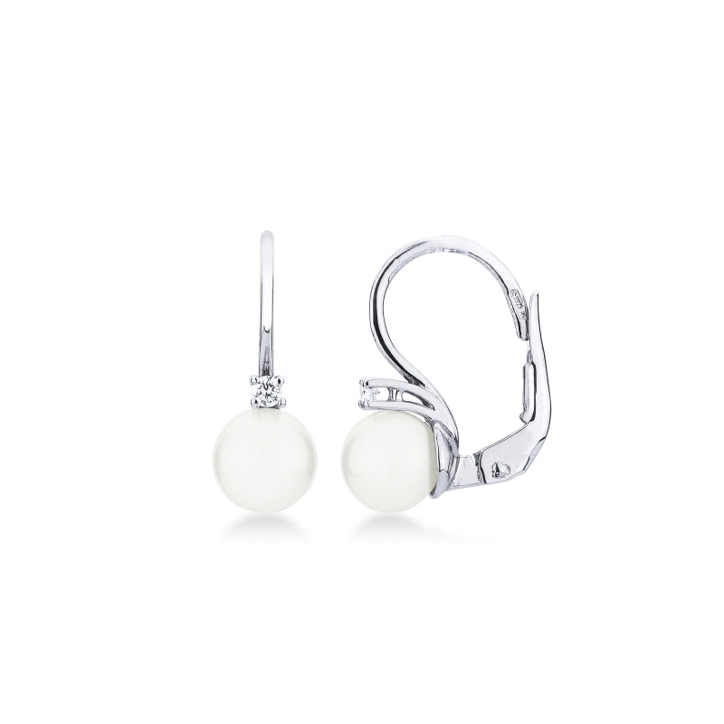 Boucles d’oreilles en or blanc 18k avec perle et diamants