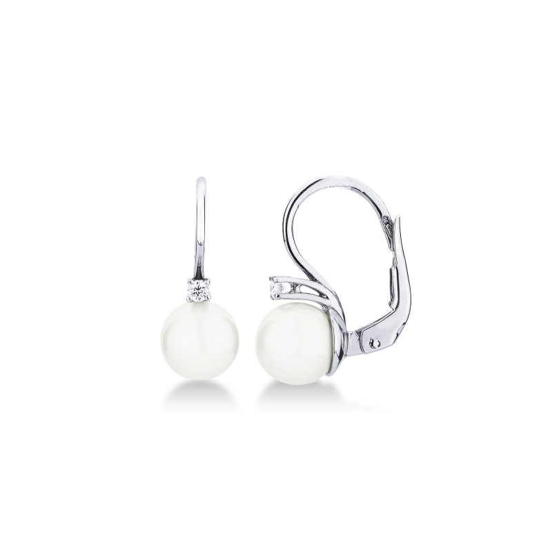 Boucles d’oreilles en or blanc 18 carats avec perles de culture 7 mm et diamants