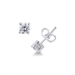Boucles d'oreilles solitaire rondes en diamant 0.40 ct en or blanc 18k