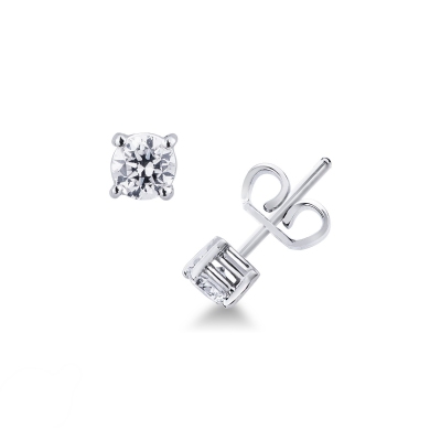 Boucles d'oreilles solitaire rondes en diamant 0.40 ct en or blanc 18k
