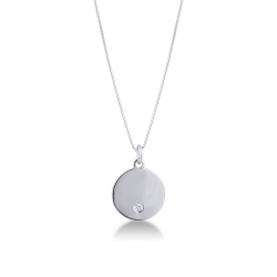 Collier avec médaille ronde en or blanc 18k et diamant
