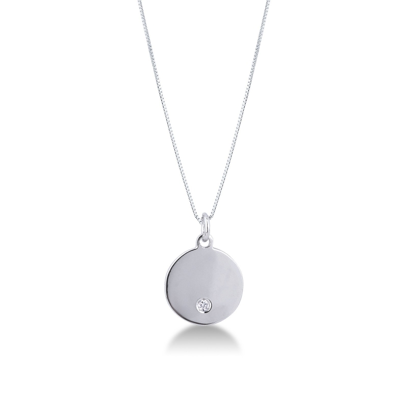 Collier avec médaille ronde en or blanc 18k et diamant