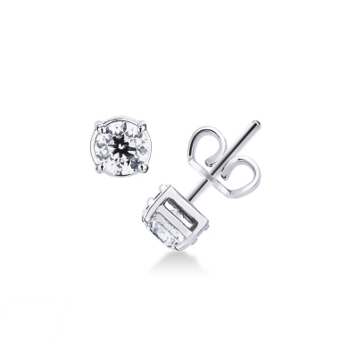 Boucles d’oreilles solitaire en or blanc 18k diamants 1 ct