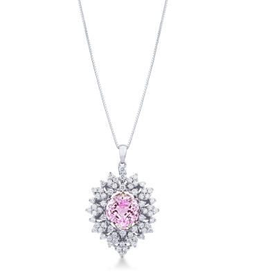 Pendentif en or blanc 18k avec saphir rose et diamants