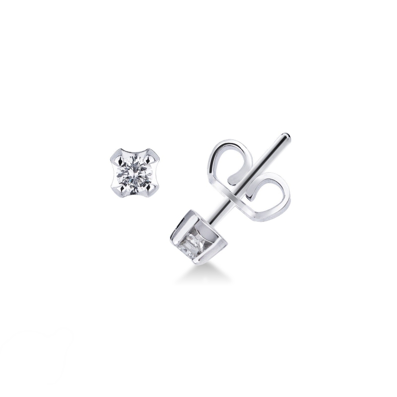 Boucles d'oreilles femme puce en or blanc 18k avec diamants 0.20 ct 