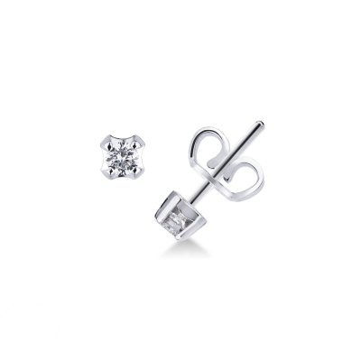 Boucles d'oreilles femme puce en or blanc 18k avec diamants 0.20 ct 