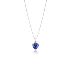 Collier or blanc 18k cœur saphir bleu et diamant