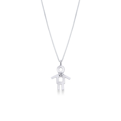 Collier pendentif garçon en or blanc 750 avec diamant