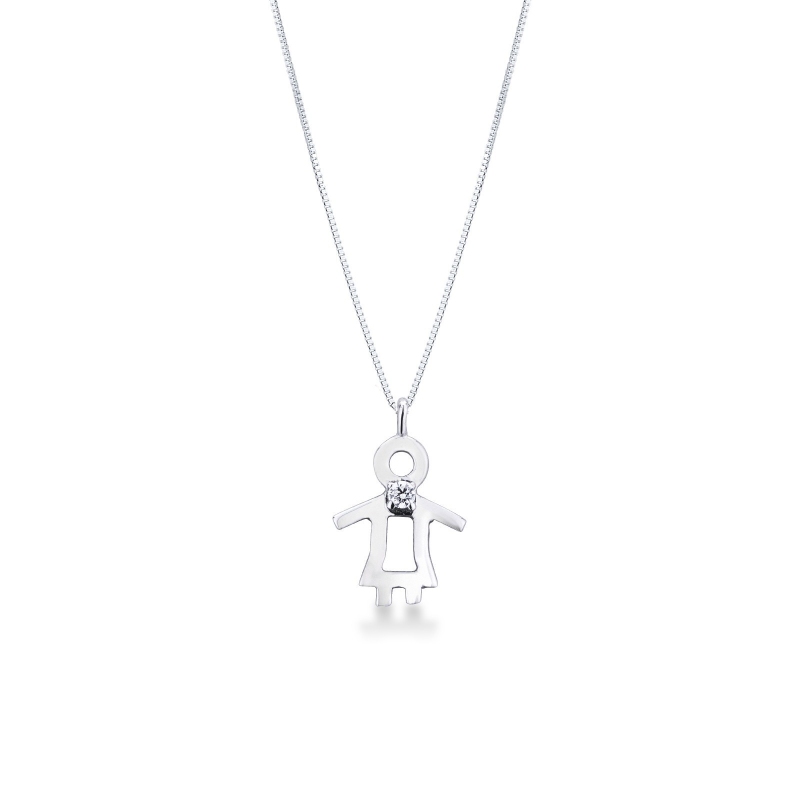 Pendentif enfant or blanc 18k fillette avec diamant 11x10 mm
