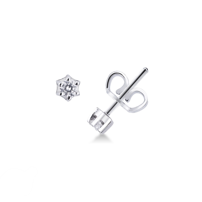 Boucles d'oreilles en or blanc 18k à 6 griffes avec diamants 0.12 ct