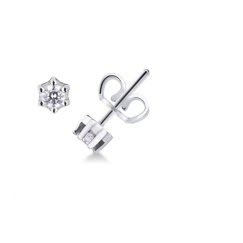 Boucles d'oreilles femme diamants 0.16 ct or blanc 18k 6 griffes 