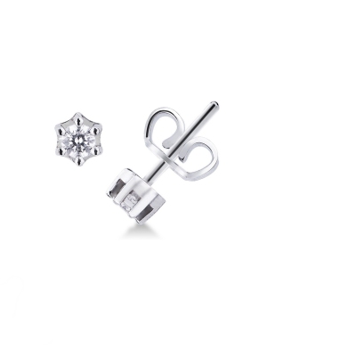 Boucles d'oreilles femme diamants 0.16 ct or blanc 18k 6 griffes 
