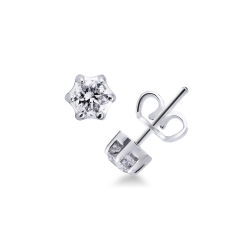 Boucles d'oreilles en or blanc 18k à 6 griffes et diamants 0.30 ct
