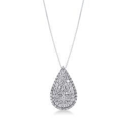 Collier or blanc 18K avec pendentif pavé de diamants