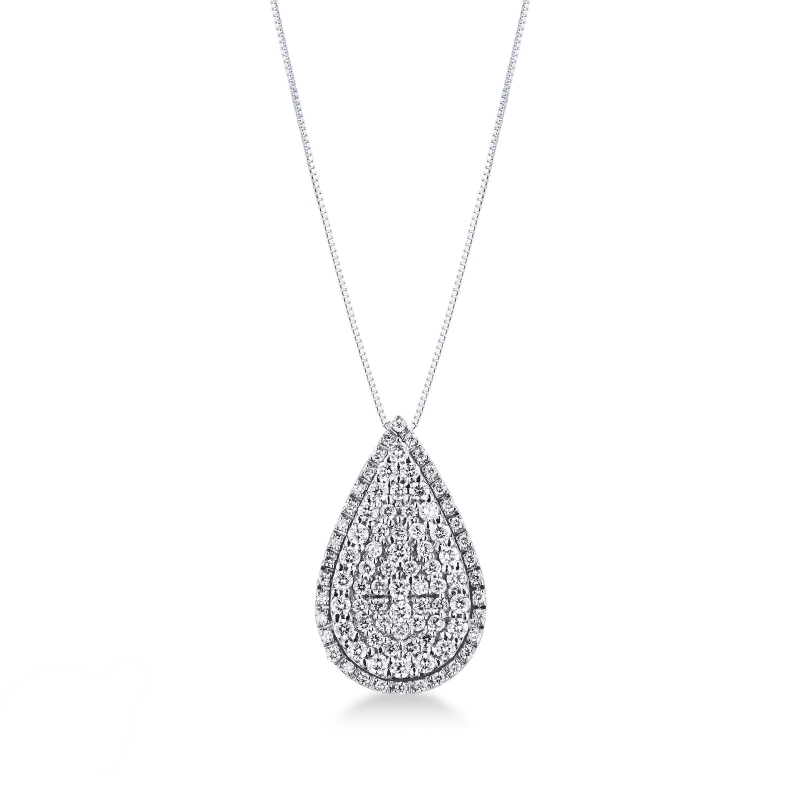 Collier or blanc 18K avec pendentif pavé de diamants
