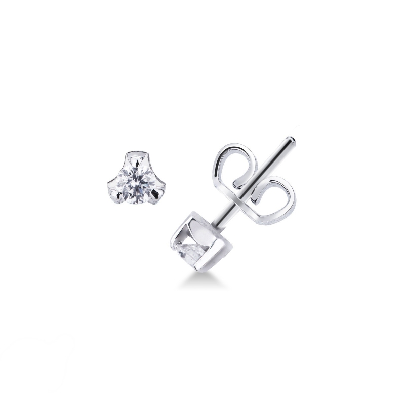 Boucles d'oreilles diamants ct 0.12 or blanc 750 à 3 branches 