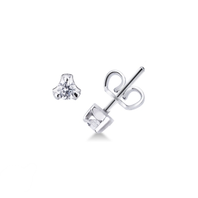 Boucles d'oreilles diamants ct 0.12 or blanc 750 à 3 branches 