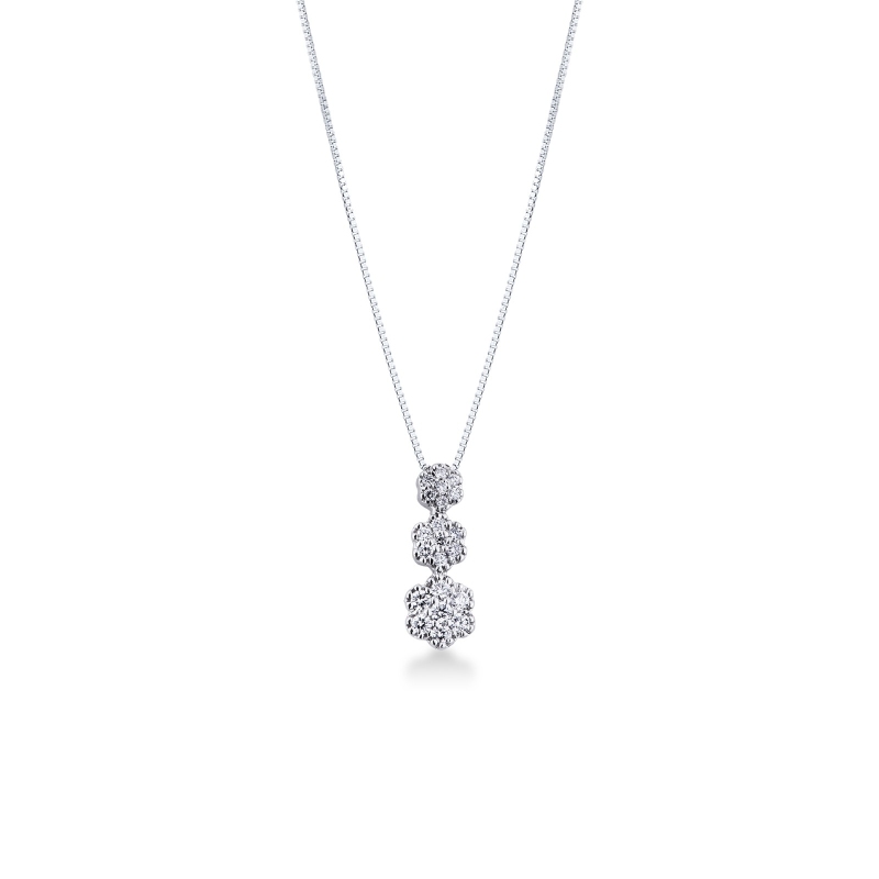 Collier en or blanc 18k avec pendentif trilogy fleur en diamants