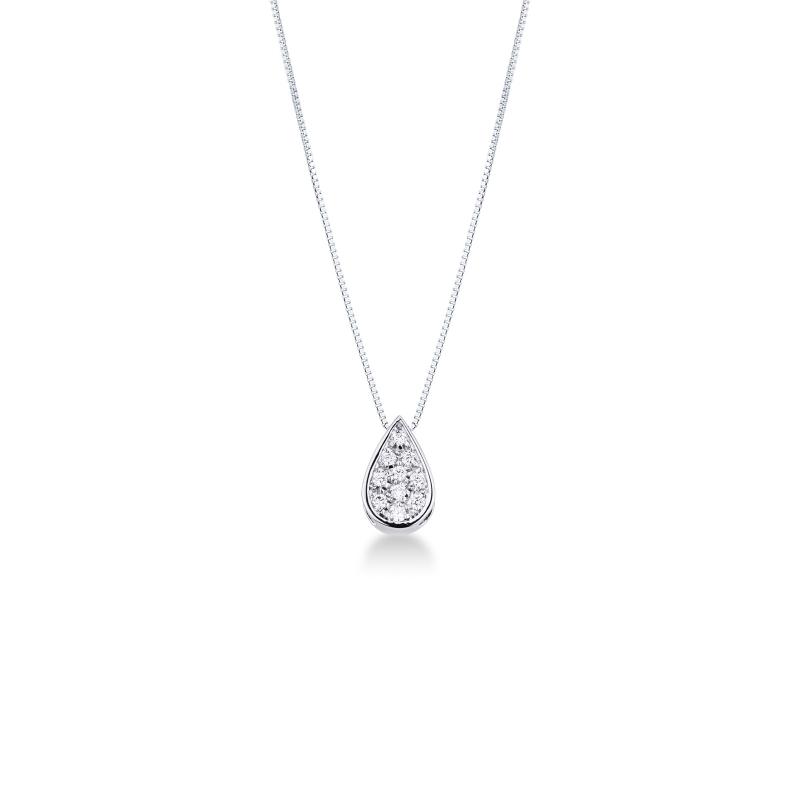 Collier or blanc 18k pendentif goutte diamant
