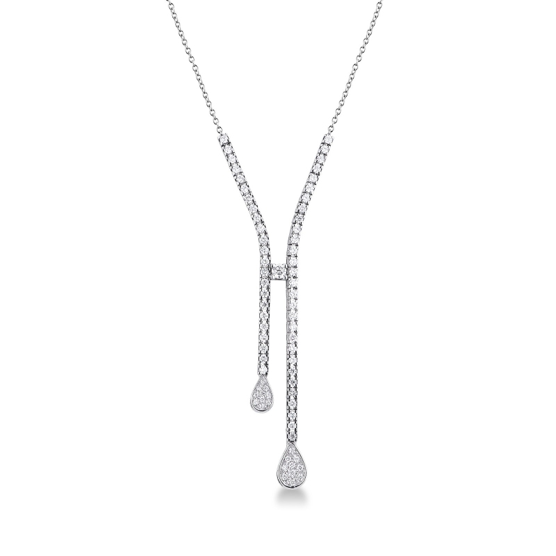 Collier en Y design en or blanc 18k avec rivière de diamants