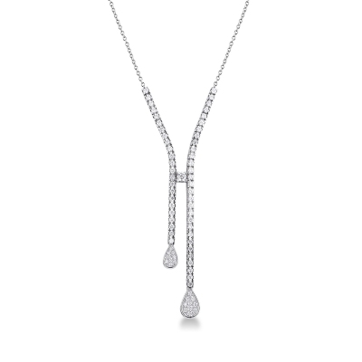 Collier en Y design en or blanc 18k avec rivière de diamants