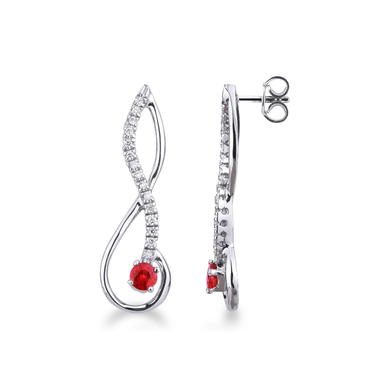 Boucles d’oreilles femme en or blanc 18k avec rubis et diamants