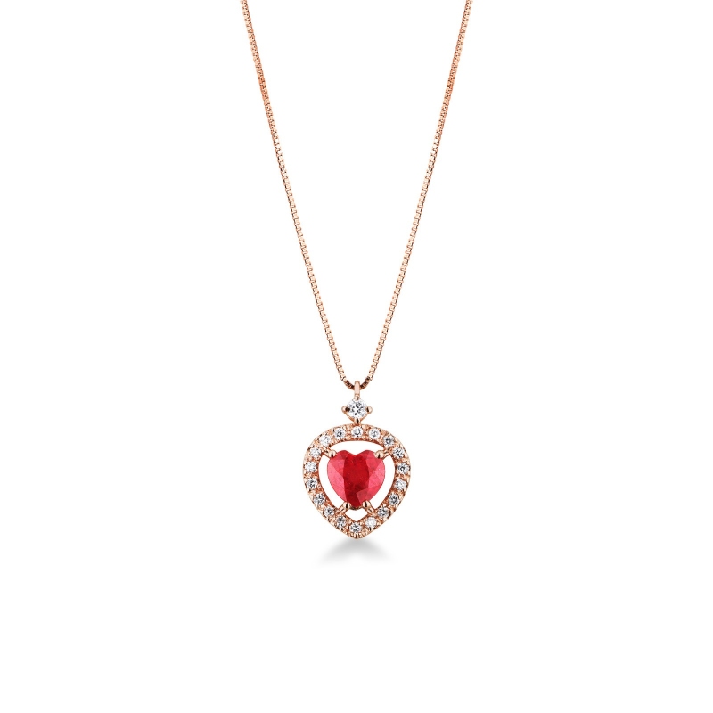 Collier pendentif cœur rubis  en or rose 18K
