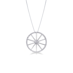 Collier en or blanc 18k avec pendentif en forme de roue