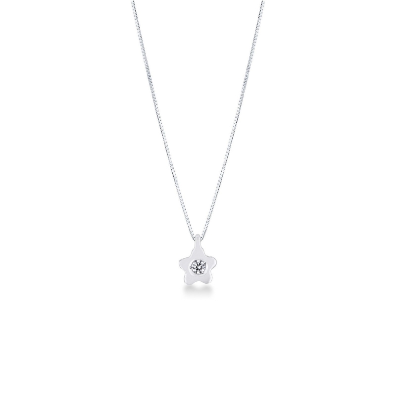 Collier en or blanc 18k fleur ornée d'un diamant