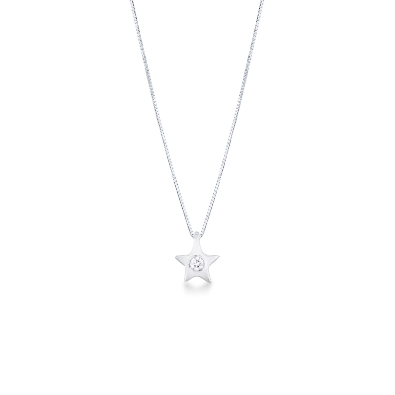Collier or blanc 18k pendentif étoile diamant
