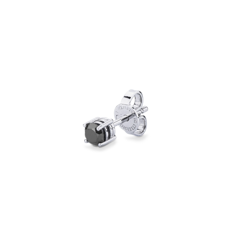 Clous d'oreille mono en or blanc 18 carats à 4 griffes avec diamant noir 0,22 ct