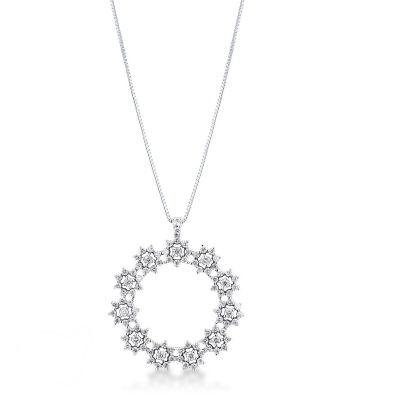 Collier Cercle etoiles en Or Blanc 18k et Diamants